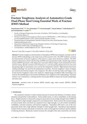 Fracture Toughness Analysis of Automotive-Grade Dual-Phase Steel Using Essential Work of Fracture (EWF) Method