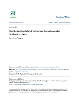 Quantum Inspired Algorithms for Learning and Control of Stochastic Systems