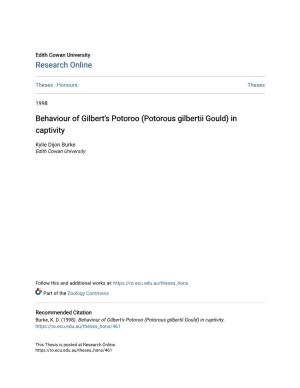 Behaviour of Gilbert's Potoroo (Potorous Gilbertii Gould) in Captivity