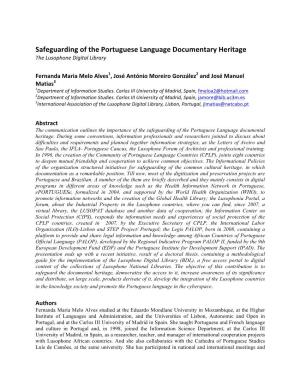 Safeguarding of the Portuguese Language Documentary Heritage the Lusophone Digital Library