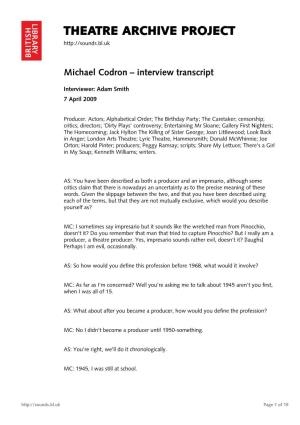 Theatre Archive Project: Interview with Michael Codron