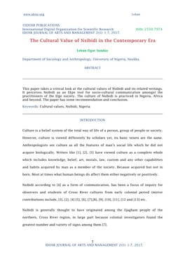 The Cultural Value of Nsibidi in the Contemporary Era