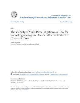 The Viability of Multi-Party Litigation As a Tool for Social Engineering Six Decades After the Restrictive Covenant Cases