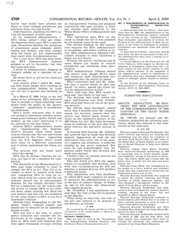 CONGRESSIONAL RECORD—SENATE, Vol. 154, Pt. 4 April 2, 2008 Waiver That Would Have Allowed the an Endangerment Finding and Proposed SEC
