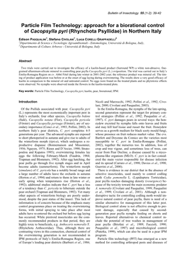 Approach for a Biorational Control of Cacopsylla Pyri (Rhynchota Psyllidae) in Northern Italy