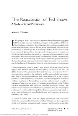 The Reaccession of Ted Shawn a Study in Virtual Permanence