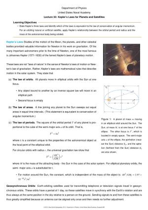 Kepler's Laws for Planets and Satellites Learning Objectives