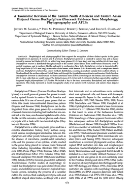 A Taxonomic Revision of the Eastern North American and Eastern Asian Disjunct Genus Brachyelytrutn (Poaceae): Evidence from Morphology, Phytogeography and Aflps