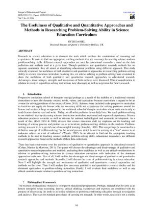 The Usefulness of Qualitative and Quantitative Approaches and Methods in Researching Problem-Solving Ability in Science Education Curriculum