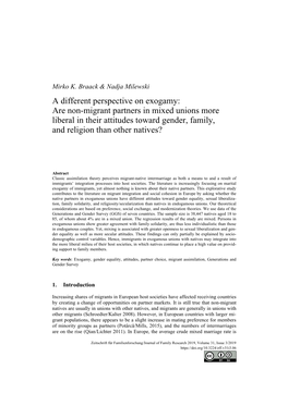 A Different Perspective on Exogamy: Are Non-Migrant Partners in Mixed Unions More Liberal in Their Attitudes Toward Gender, Family, and Religion Than Other Natives?