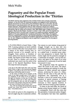 Pageantry and the Popular Front: Ideological Production in the 'Thirties