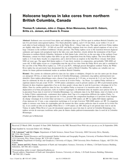 Holocene Tephras in Lake Cores from Northern British Columbia, Canada