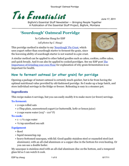 'Sourdough' Oatmeal Porridge