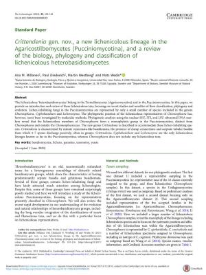 Crittendenia Gen. Nov., a New Lichenicolous Lineage in The