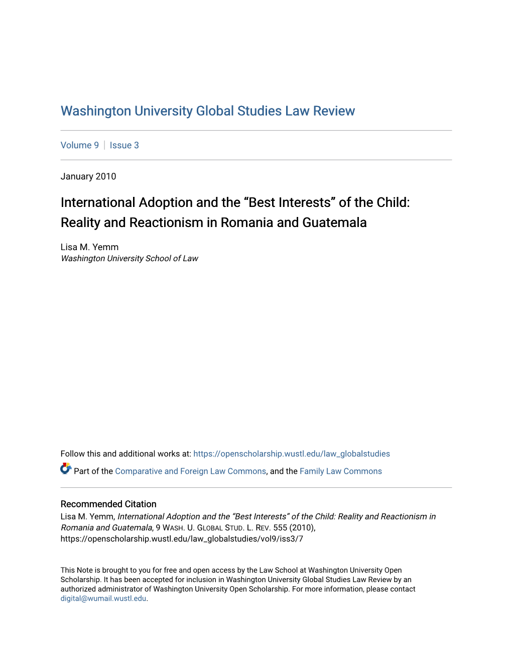 International Adoption and the “Best Interests” of the Child: Reality and Reactionism in Romania and Guatemala