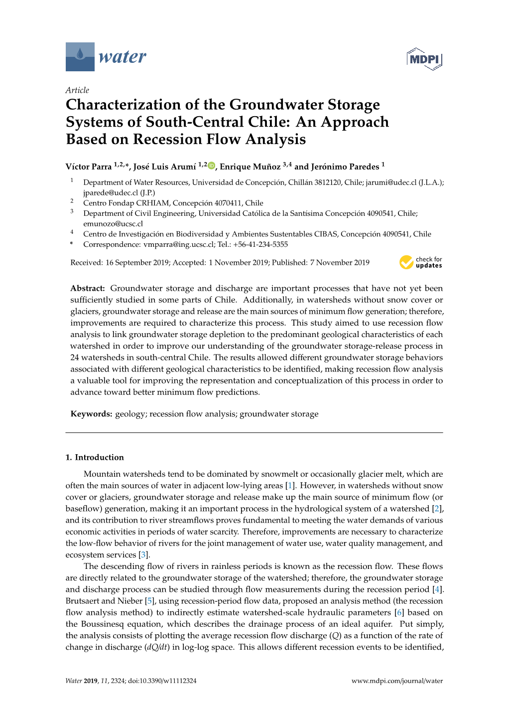 Characterization of the Groundwater Storage Systems of South-Central Chile: an Approach Based on Recession Flow Analysis