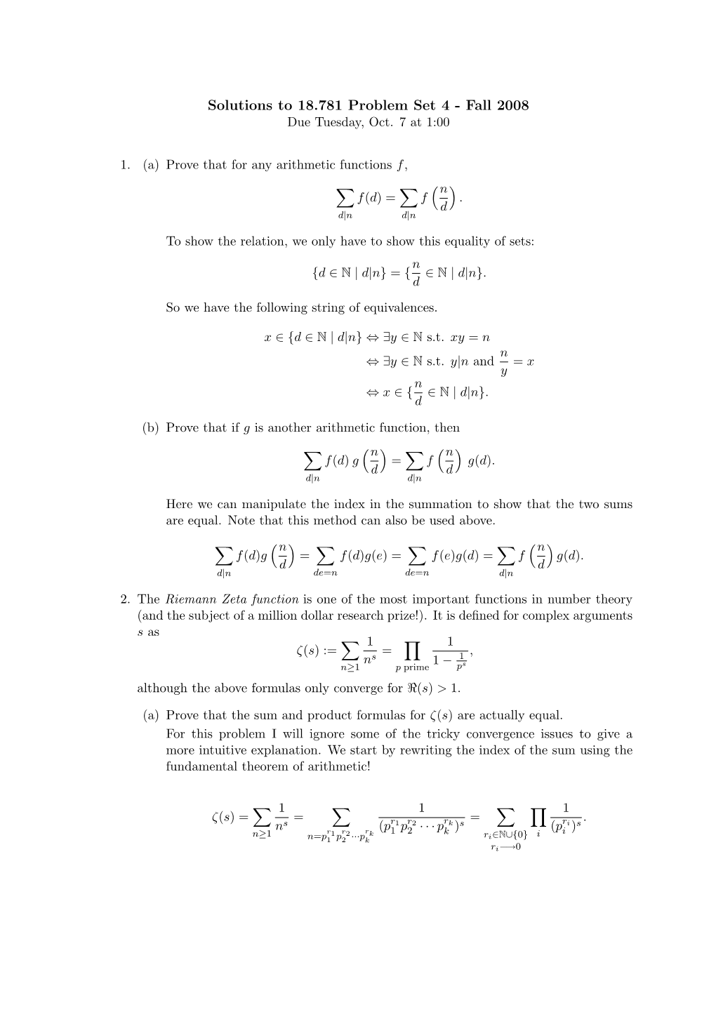 Solutions to 18.781 Problem Set 4 - Fall 2008 Due Tuesday, Oct