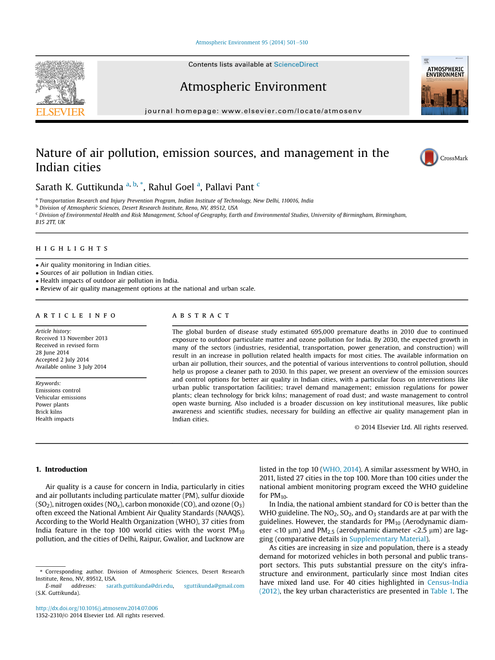 Nature of Air Pollution, Emission Sources, and Management in the Indian Cities