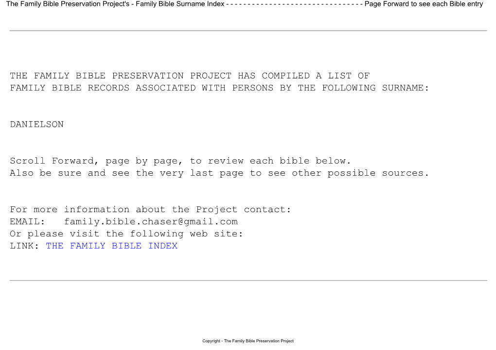 The Family Bible Preservation Project Has Compiled a List of Family Bible Records Associated with Persons by the Following Surname