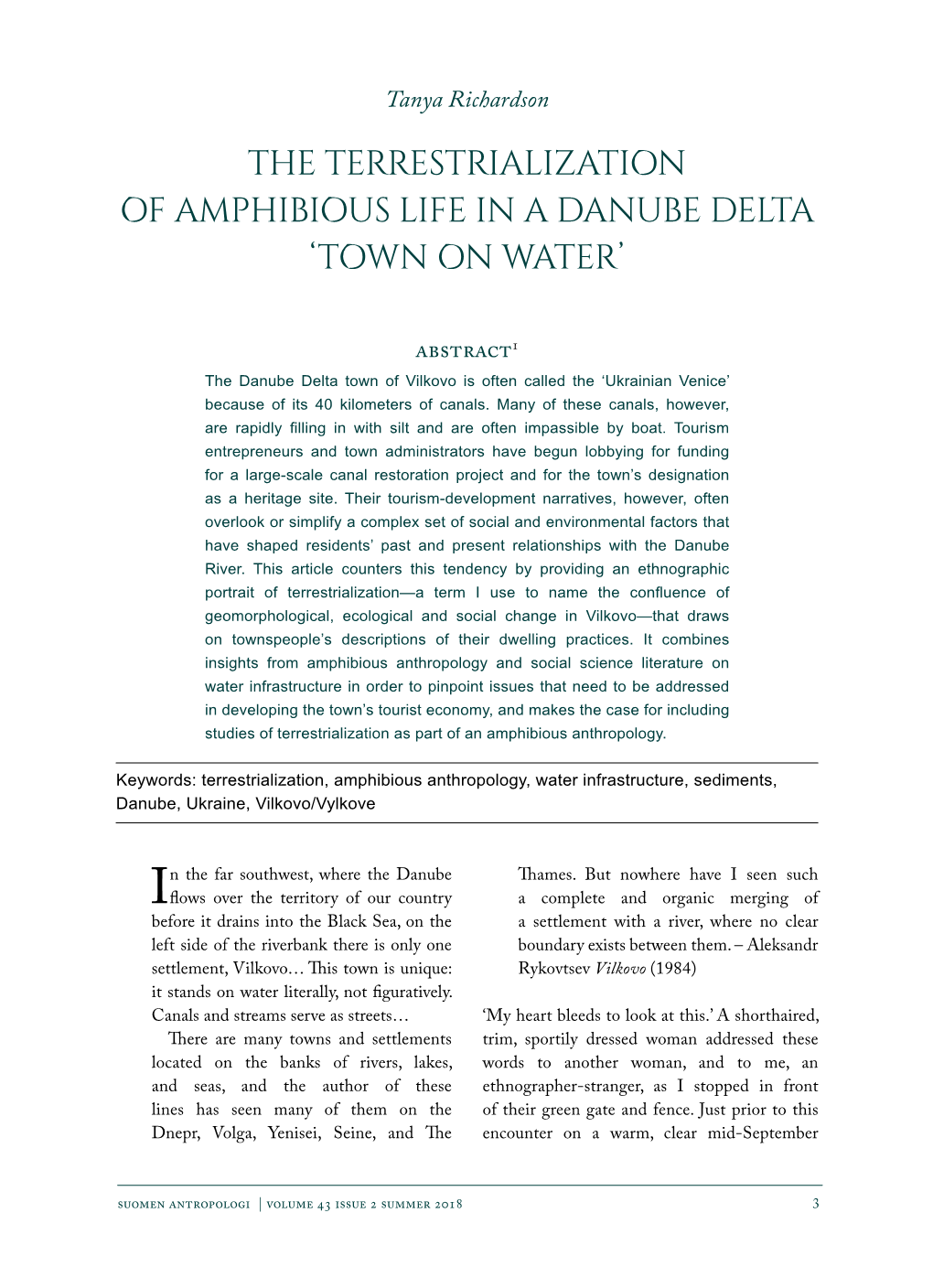 The Terrestrialization of Amphibious Life in a Danube Delta ‘Town on Water’