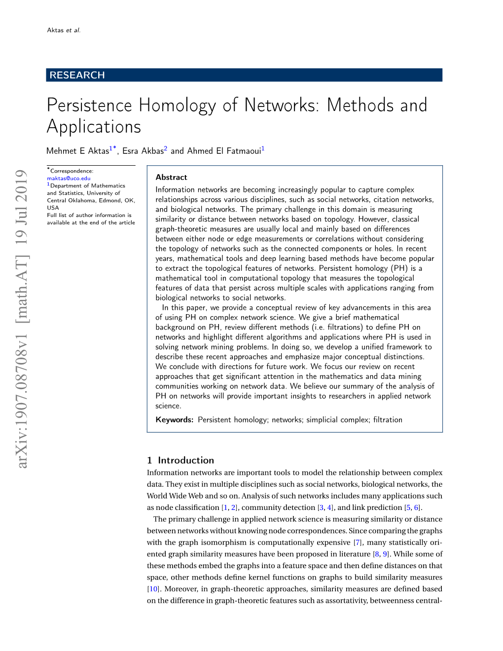 Persistence Homology of Networks: Methods and Applications