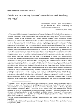 Details and Momentary Lapses of Reason in Leopardi, Warburg and Freud1