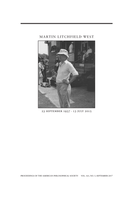 MARTIN LITCHFIELD WEST 23 September 1937 . 13 July 2015