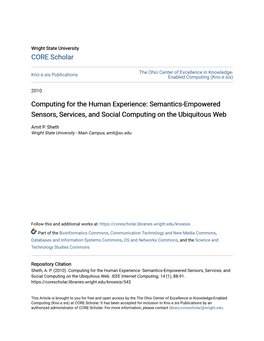 Computing for the Human Experience: Semantics-Empowered Sensors, Services, and Social Computing on the Ubiquitous Web