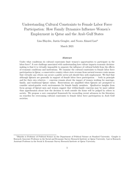 Cultural Constraints to Female Labor Force Participation: How Family Dynamics Inﬂuence Women’S Employment in Qatar and the Arab Gulf States