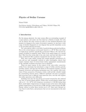 Physics of Stellar Coronae
