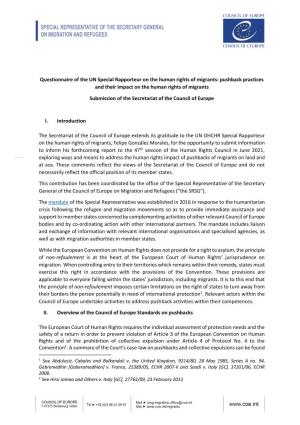 Questionnaire of the UN Special Rapporteur on the Human Rights of Migrants: Pushback Practices and Their Impact on the Human Rights of Migrants