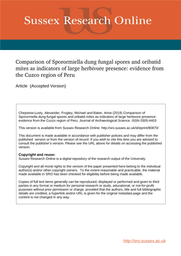 Comparison of Sporormiella Dung Fungal Spores and Oribatid Mites As Indicators of Large Herbivore Presence: Evidence from the Cuzco Region of Peru