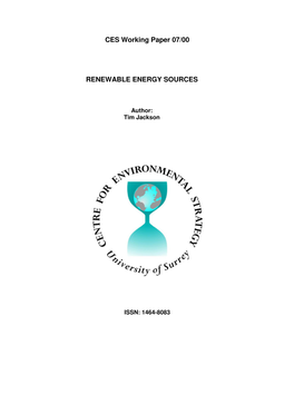CES Working Paper 07/00 RENEWABLE ENERGY SOURCES