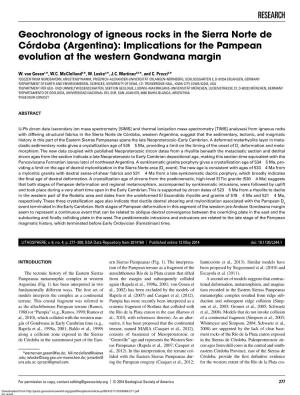 Geochronology of Igneous Rocks in the Sierra Norte De Córdoba (Argentina): Implications for the Pampean Evolution at the Western Gondwana Margin