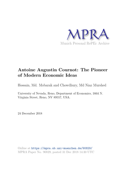 Antoine Augustin Cournot: the Pioneer of Modern Economic Ideas