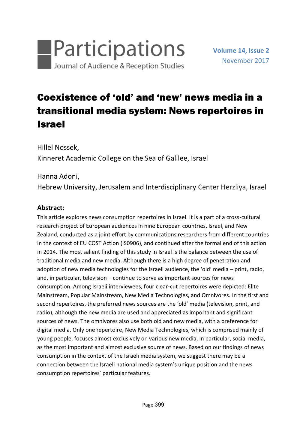 News Media in a Transitional Media System: News Repertoires in Israel