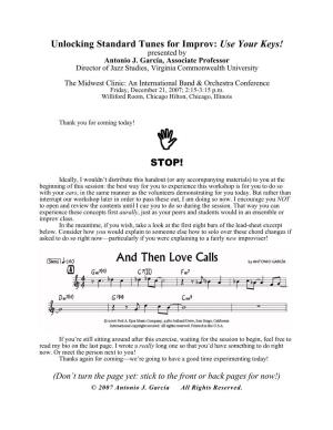 Unlocking Standard Tunes for Improv: Use Your Keys! Presented by Antonio J