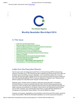Monthly Newsletter March/April 2014 in This Issue Letter from The