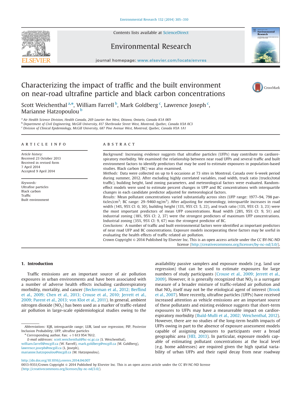 Characterizing the Impact of Traffic and the Built Environment on Near-Road