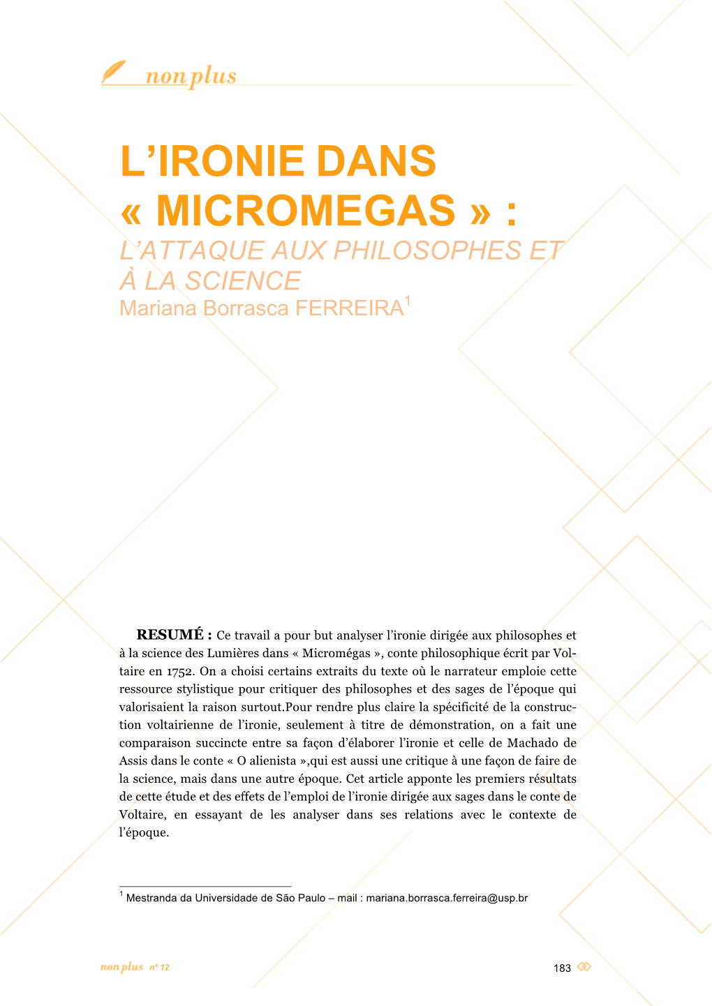 L'ironie Dans « Micromegas