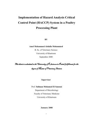 (HACCP) System in a Poultry Processing Plant