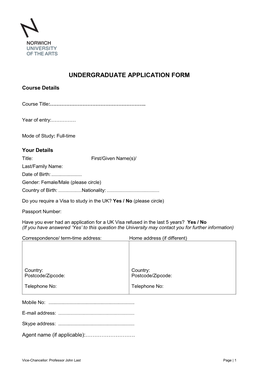 Undergraduate Application Form