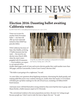 Daunting Ballot Awaiting California Voters by MATTHEW ARTZ | Martz@Bayareanewsgroup.Com, July 4, 2016