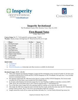 Insperity Invitational First-Round Notes