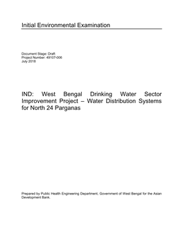West Bengal Drinking Water Sector Improvement Project: Initial Environmental Examination