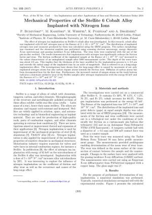 Mechanical Properties of the Stellite 6 Cobalt Alloy Implanted with Nitrogen Ions P