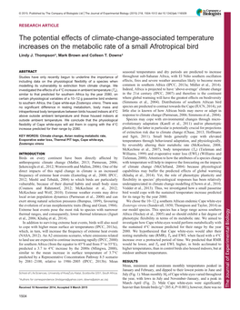 The Potential Effects of Climate-Change-Associated Temperature Increases on the Metabolic Rate of a Small Afrotropical Bird Lindy J