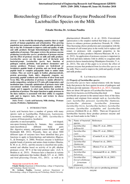 Biotechnology Effect of Protease Enzyme Produced from Lactobacillus Species on the Milk