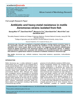 Antibiotic and Heavy-Metal Resistance in Motile Aeromonas Strains Isolated from Fish