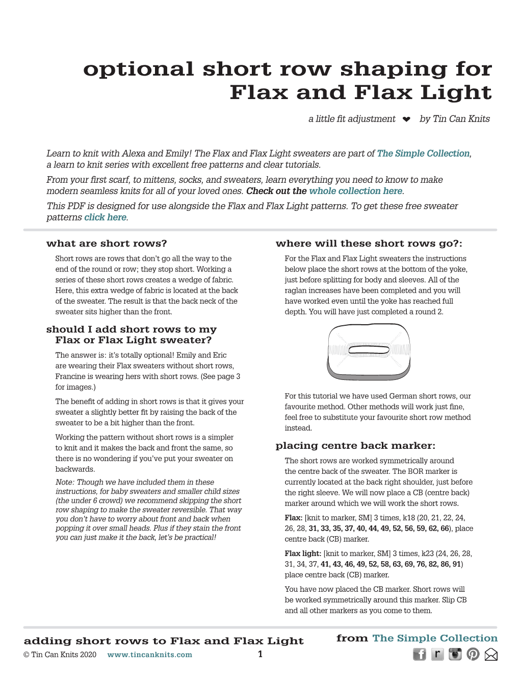 Optional Short Row Shaping for Flax and Flax Light